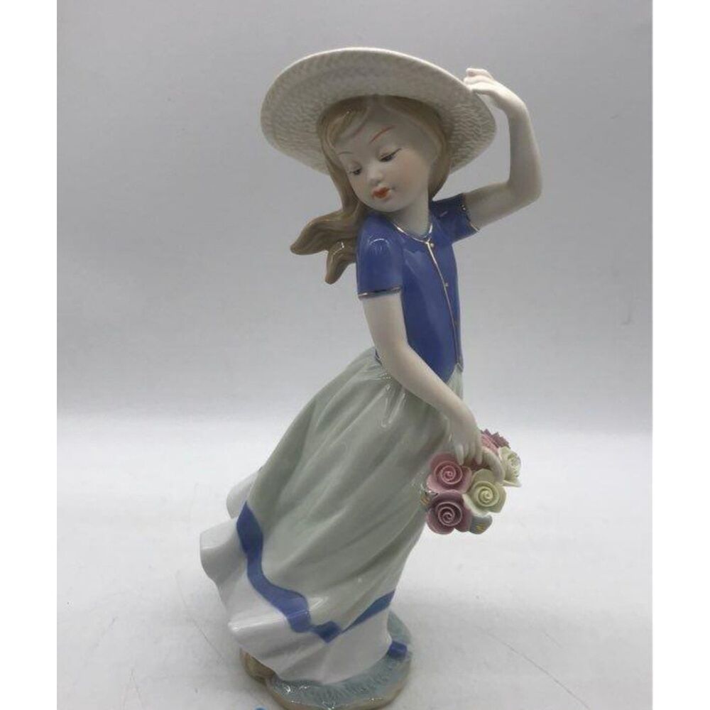 MTME Little Girl With Flowers Statue Porcelain Figurine